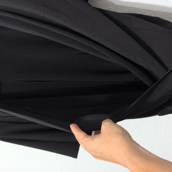 EXPRESS Satin Black Flutter Sleeve Wrap Front Bodysuit Women's Size Small - Picture 5 of 13